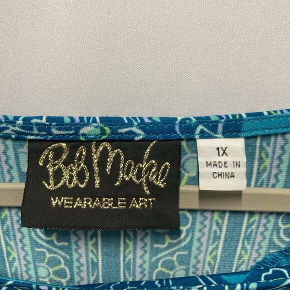 Bob Mackie Tunic Top Womens 1X Blue Paisley Long Sleeve Wearable Art - Picture 3 of 10